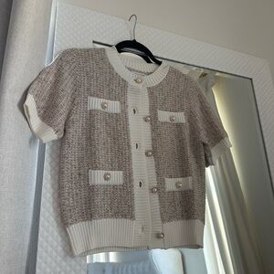 Beige and Cream Knit Cardigan